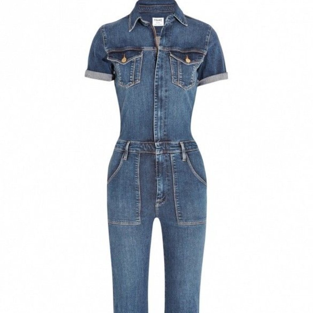 Frame le Bardot Denim Jumpsuit S.